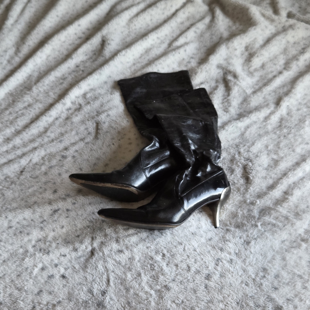 Donald J. Pliner Distressed Black Leather Tall Boots - AS-IS - Size 8B